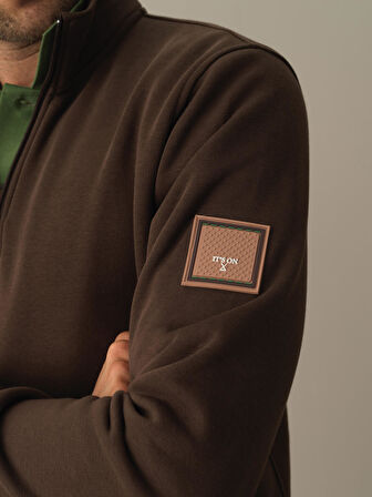 Xint Kahverengi Pamuklu Dik Yaka Sweatshirt