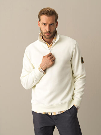 Xint Ekru Pamuklu Dik Yaka Sweatshirt