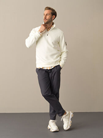 Xint Ekru Pamuklu Dik Yaka Sweatshirt