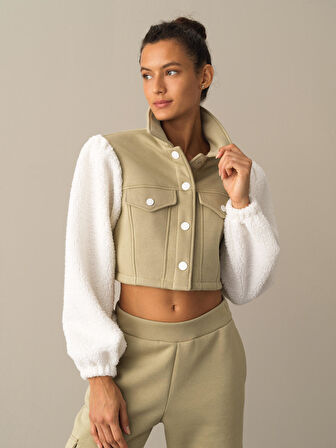 Xint Yeşil Pamuklu Oversize Kuzu Ceket