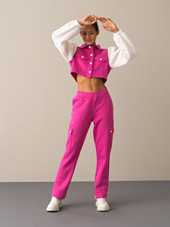 Xint Fuşya Pamuklu Oversize Kuzu Ceket