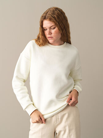 Xint Ekru Pamuklu Oversize Sweatshirt