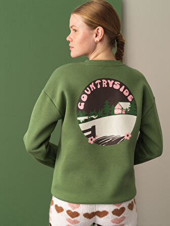 Xint Yeşil Pamuklu Oversize Sweatshirt