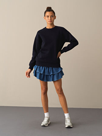 Xint Lacivert Oversize Baskılı Sweatshirt