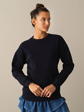 Xint Lacivert Oversize Baskılı Sweatshirt