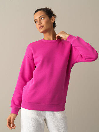 Xint Fuşya Oversize Baskılı Sweatshirt