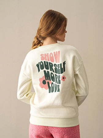 Xint Ekru Oversize Baskılı Sweatshirt