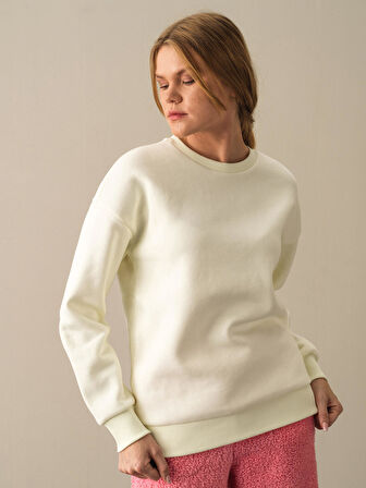 Xint Ekru Oversize Baskılı Sweatshirt