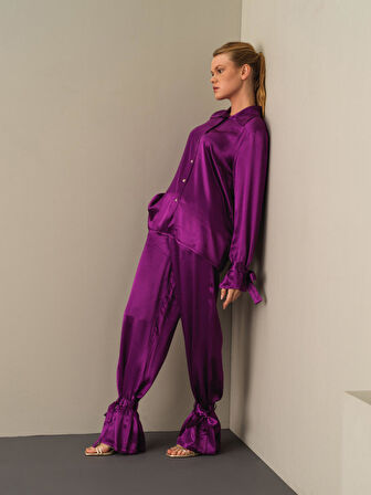 Xint Mor Oversize Saten Gömlek