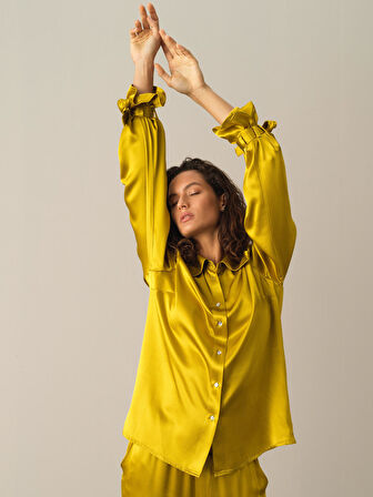 Xint Sarı Oversize Saten Gömlek