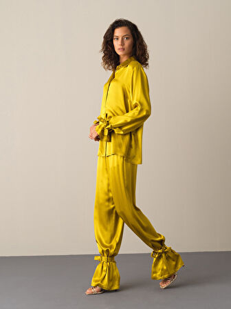 Xint Sarı Oversize Saten Gömlek