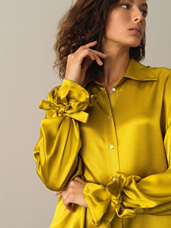 Xint Sarı Oversize Saten Gömlek