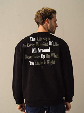 Xint  Siyah Oversize Baskılı Sweatshirt