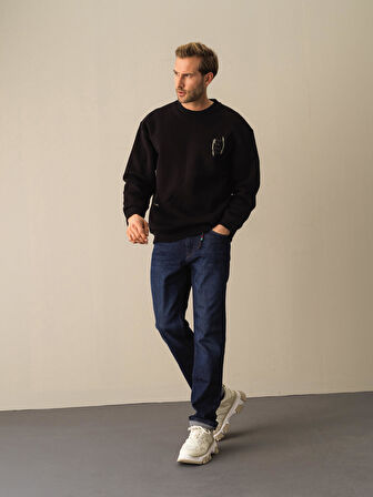 Xint  Siyah Oversize Baskılı Sweatshirt