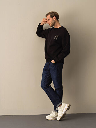 Xint  Siyah Oversize Baskılı Sweatshirt