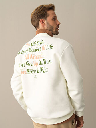 Xint  Ekru Oversize Baskılı Sweatshirt