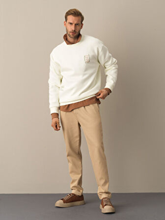 Xint  Ekru Oversize Baskılı Sweatshirt