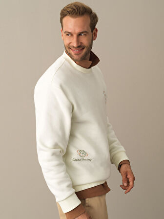 Xint  Ekru Oversize Baskılı Sweatshirt