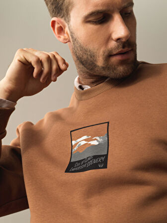 Xint Camel Oversize Baskılı Sweatshirt