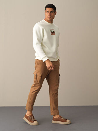 Xint Ekru Oversize Baskılı Sweatshirt