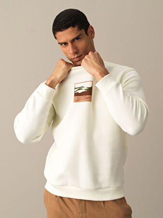 Xint Ekru Oversize Baskılı Sweatshirt