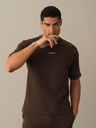 Xint Kahverengi Oversize Baskılı Sweatshirt