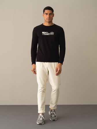 Xint Siyah Regular Fit Baskılı Tişört