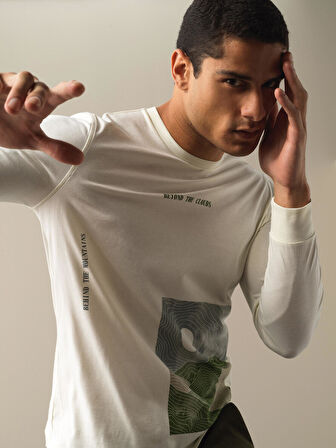 Xint Ekru %100 Pamuk Baskılı Tişört