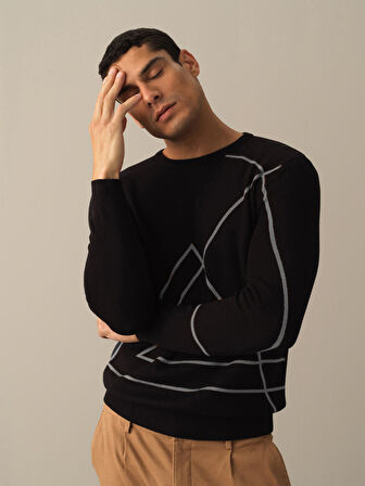 Xint Siyah Regular Fit Desenli Kazak