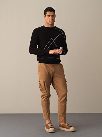 Xint Siyah Regular Fit Desenli Kazak