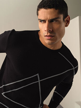 Xint Siyah Regular Fit Desenli Kazak