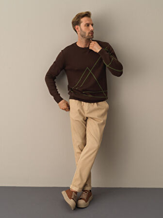 Xint Kahverengi Regular Fit Desenli Kazak