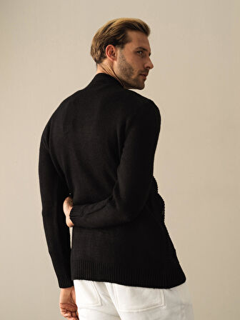 Xint Siyah Regular Fit Fermuarlı Hırka