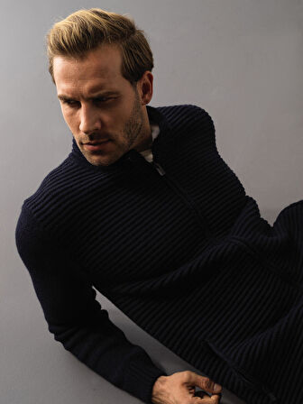 Xint Lacivert Regular Fit Fermuarlı Hırka