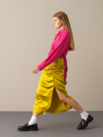 Xint Sarı Regular Fit Saten Etek