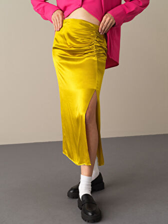 Xint Sarı Regular Fit Saten Etek