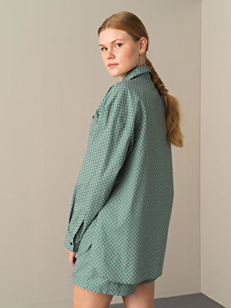 Xint Haki Oversize Desenli Gömlek