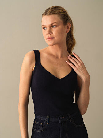 Xint Lacivert Slim Fit Triko Basic Atlet