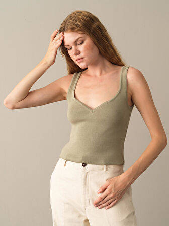 Xint Yeşil Slim Fit Triko Basic Atlet