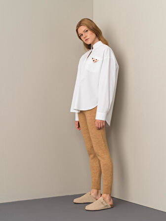 Xint Beyaz Hakim Yaka Oversize Gömlek