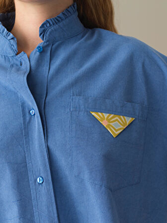 Xint Mavi Hakim Yaka Oversize Gömlek