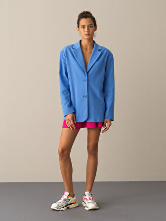 Xint Mavi Pamuklu Oversize Blazer Ceket