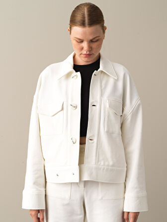 Xint Beyaz %100 Pamuk Oversize Ceket