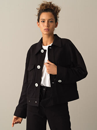 Xint Siyah %100 Pamuk Oversize Ceket