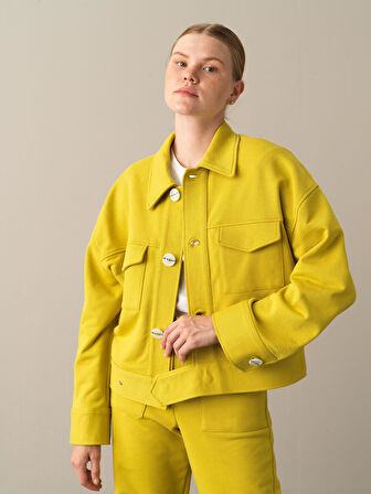 Xint Sarı %100 Pamuk Oversize Ceket