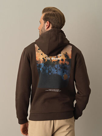 Xint Kahverengi Regular Fit Baskılı Sweatshirt