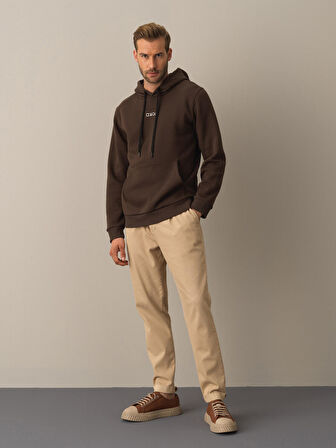 Xint Kahverengi Regular Fit Baskılı Sweatshirt