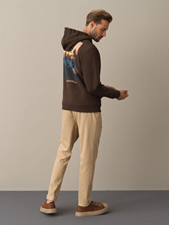 Xint Kahverengi Regular Fit Baskılı Sweatshirt