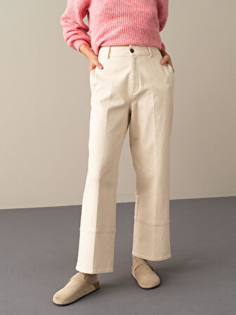 Xint Ekru Regular Fit Geniş Paça Pantolon