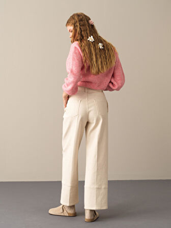 Xint Ekru Regular Fit Geniş Paça Pantolon